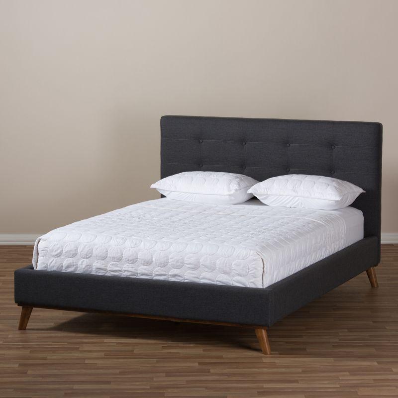Valencia Mid Modern Fabric Platform King Bed Dark Gray - Baxton Studio: Upholstered Headboard, Tapered Legs