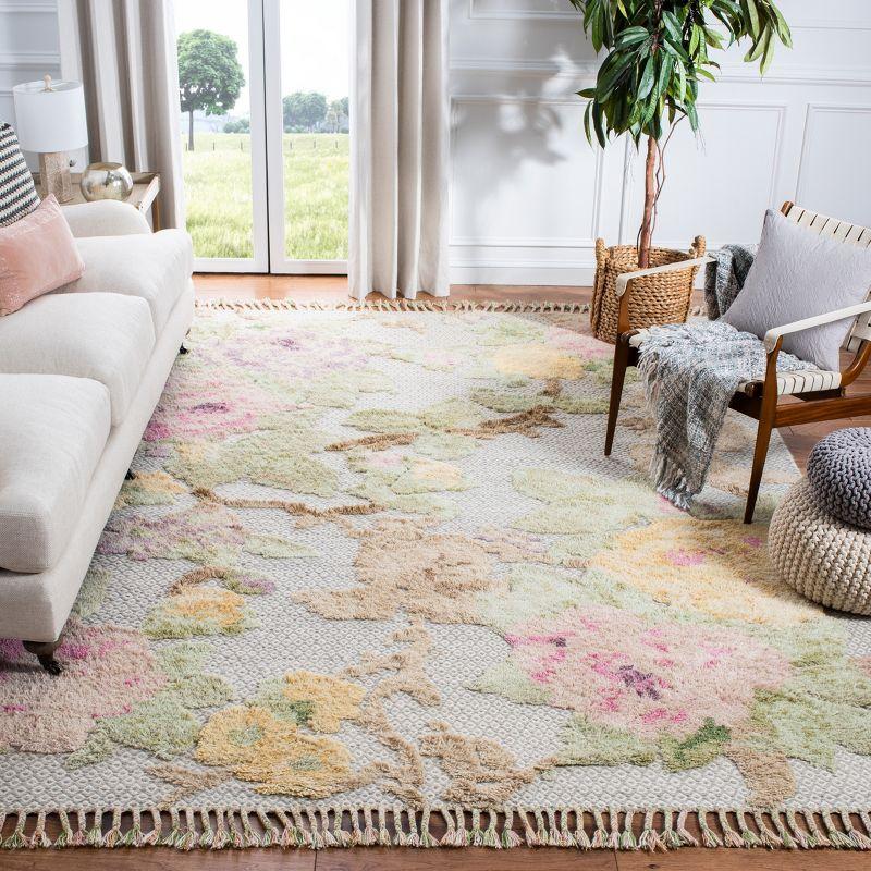 Gray Floral Hand-Knotted Wool 6' x 9' Rug