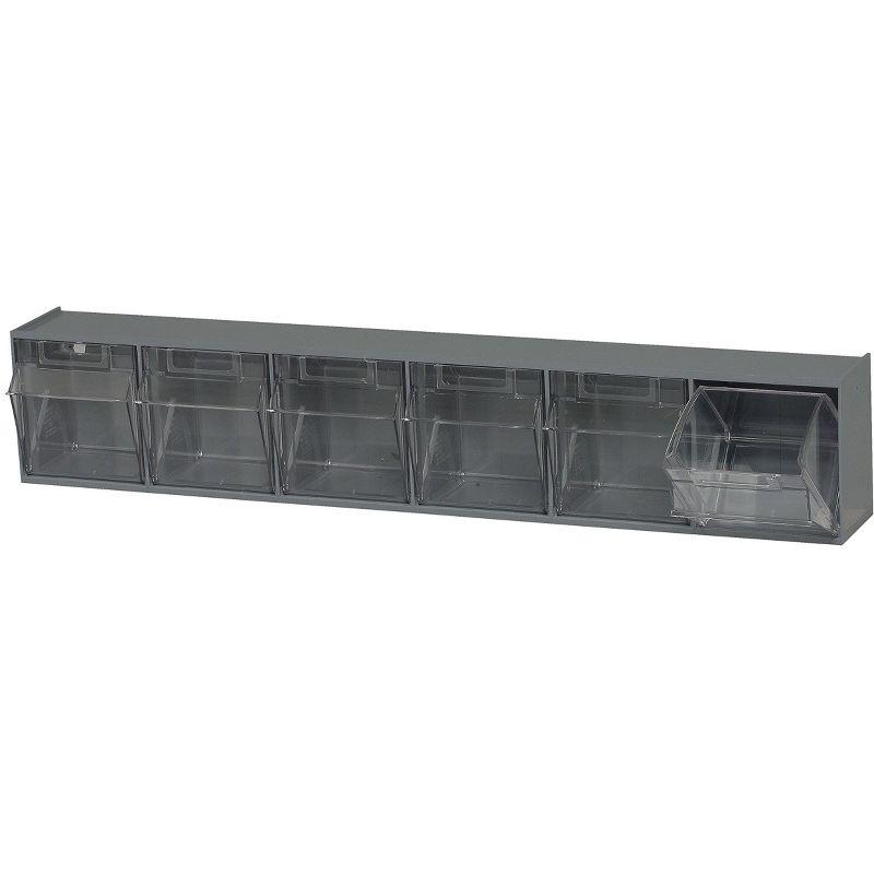 Quantum Storage Systems Tip Out Bin, (6) Compartment, Handle With Label Slot, Opens To A 45° Angle,