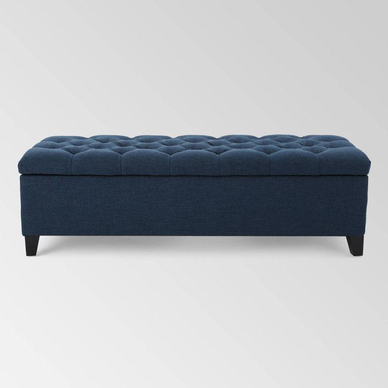 Ottilie Storage Ottoman Dark Blue - Christopher Knight Home: Upholstered Bedroom Seating with Tufted Lid