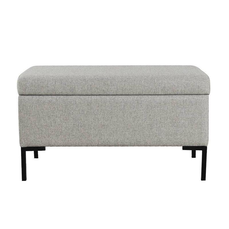 Gray Woven Medium Storage Bench with Black Metal Legs