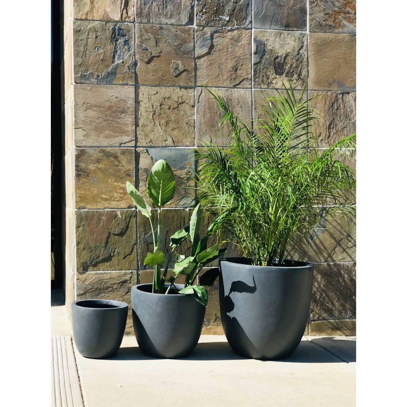 Set of 3 17" Kante Lightweight Modern Seamless Outdoor Concrete Oval Planter Charcoal Black - Rosemead Home & Garden, Inc.