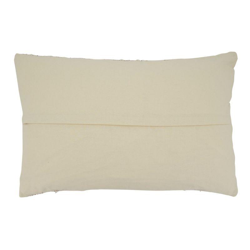 Ivory Rectangular Fringe Stripe Throw Pillow with Poly Filling