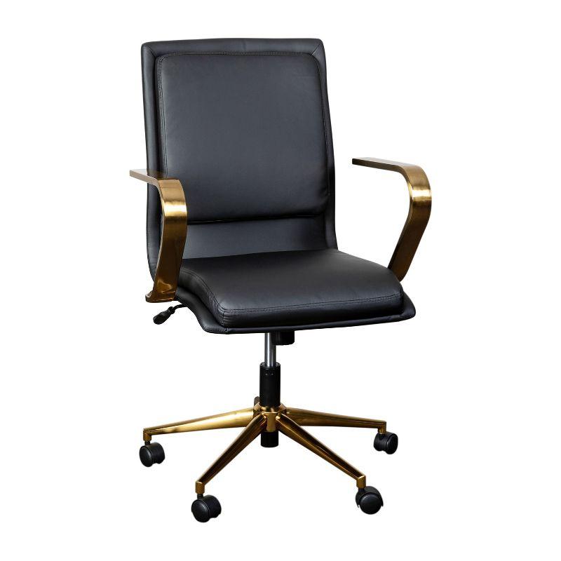 Mid-Back Executive Swivel Office Chair in Brushed Gold and Black Leather