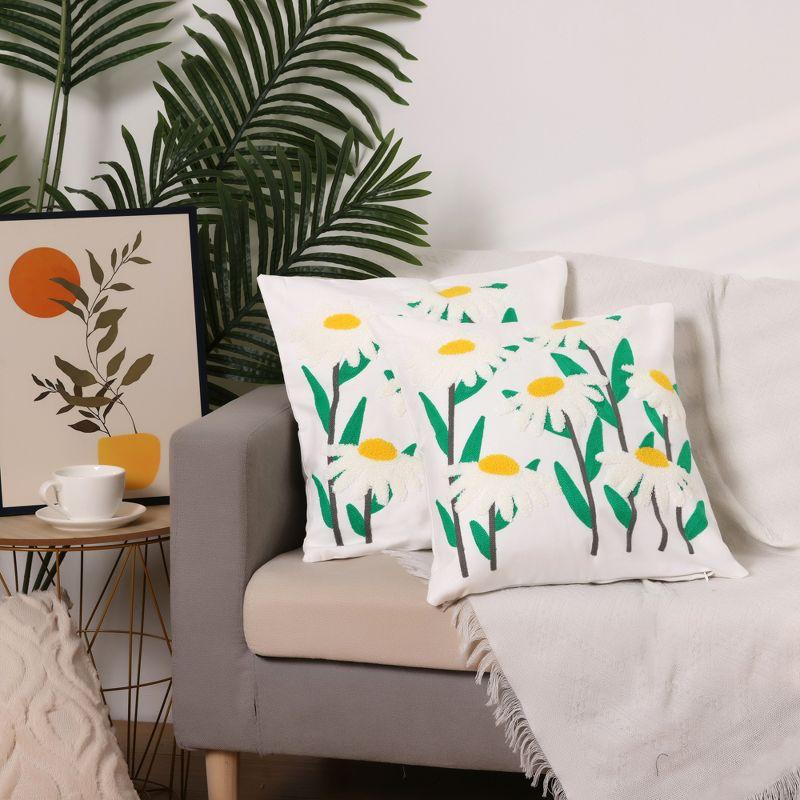 Unique Bargains Embroidered Floral Throw Floral Pattern Pillow Cases 2 Pcs Green Leaves 18" x 18"