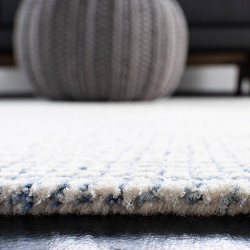 Ivory and Blue Handmade Wool and Viscose Runner Rug