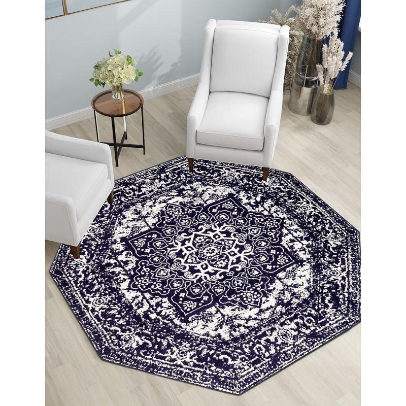 Unique Loom 5' 3 x 5' 3 Octagon Navy Blue Richmond Medallion Area Rug