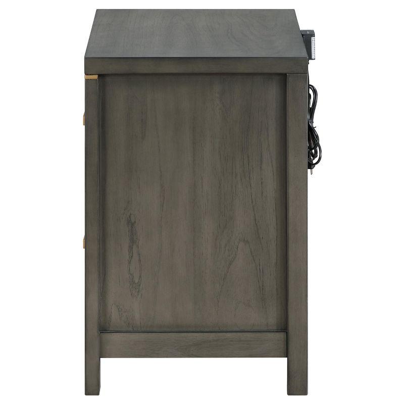 Gray Pine Transitional 2-Drawer Nightstand with Brass Accents