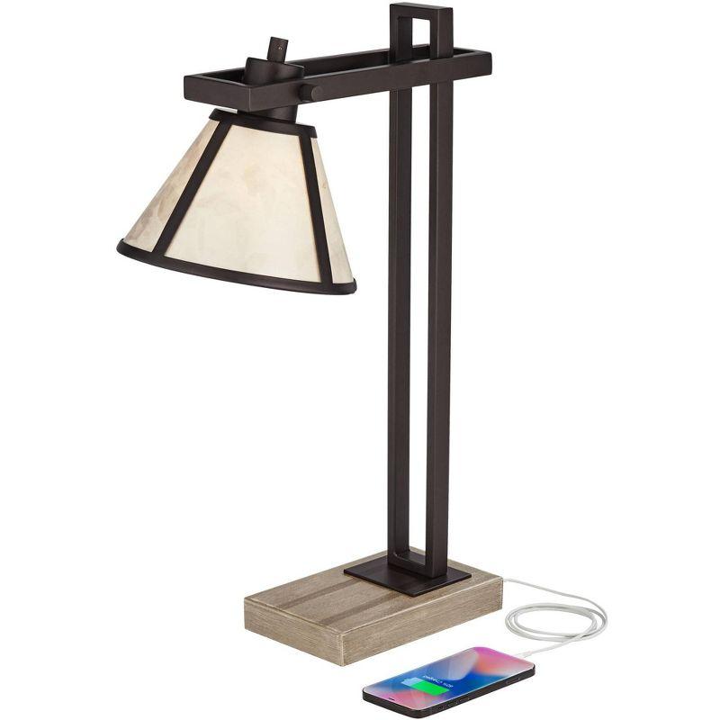 Franklin Iron Works Maricopa Rustic Farmhouse Desk Lamp 21 1/4" High Bronze Metal with USB and AC Power Outlet Mica Shade for Bedroom Living Room Home