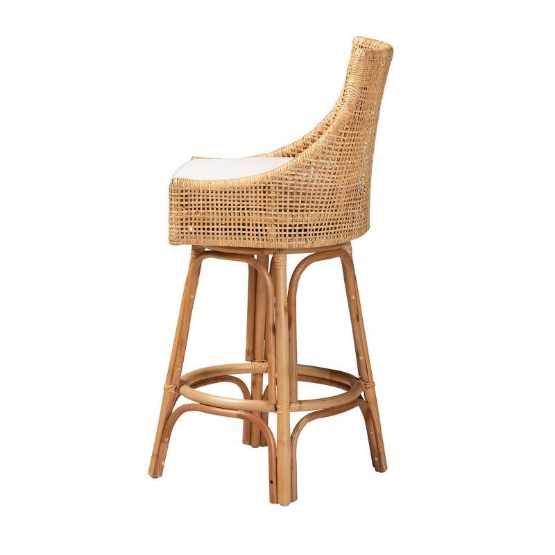 Bella Rattan Bar Stool Natural Brown/White - Baxton Studio: Bohemian Design, Foam Cushion, No Assembly Required