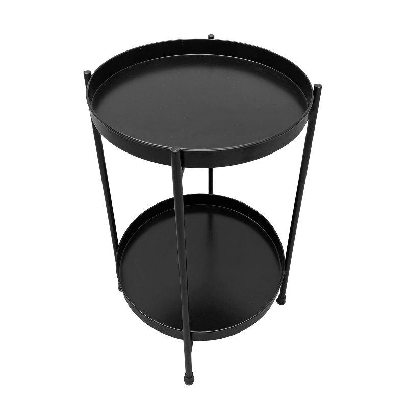 The Urban Port 15" Modern Side End Table Metal Round Tray Top Foldable Legs Black