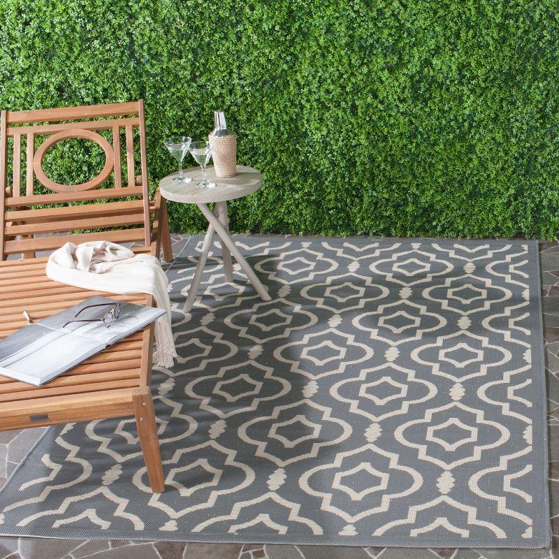 Anthracite and Beige Geometric 5' x 7' Outdoor Area Rug