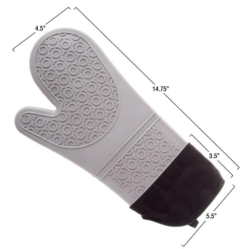 Gray Extra-Long Silicone Oven Mitts with Textured Grip