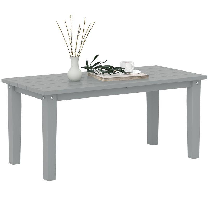 Outsunny HDPE Outdoor Coffee Table, Rectangle All-Weather Patio Coffee Table, Slatted Outdoor Patio Table for Garden, Balcony, Backyard, Gray