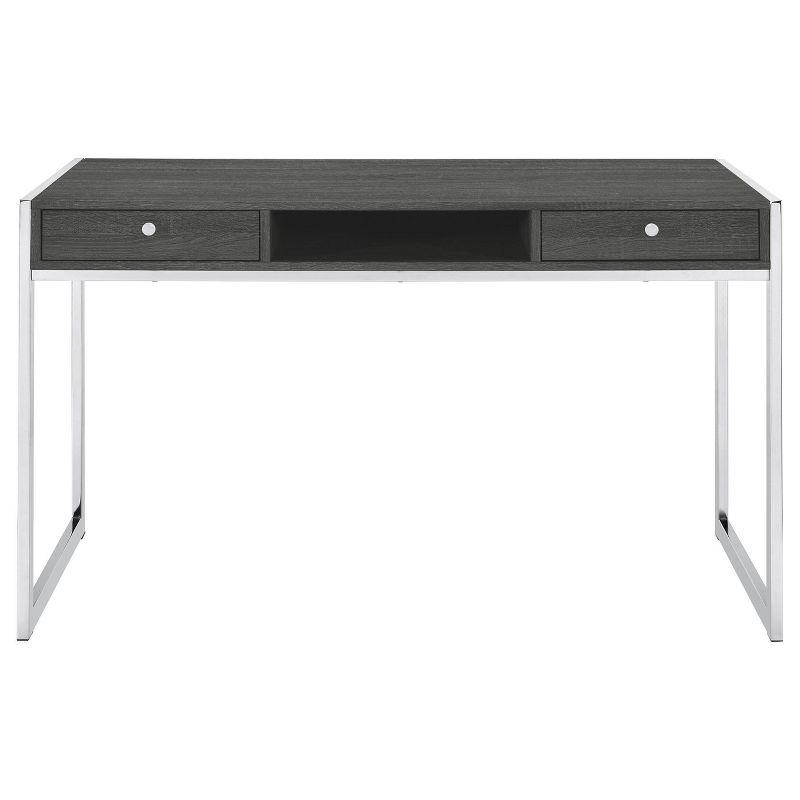 Wallice 2 Drawer Writing Desk with Chrome Base Weathered Gray - Coaster: Modern Home Office Furniture