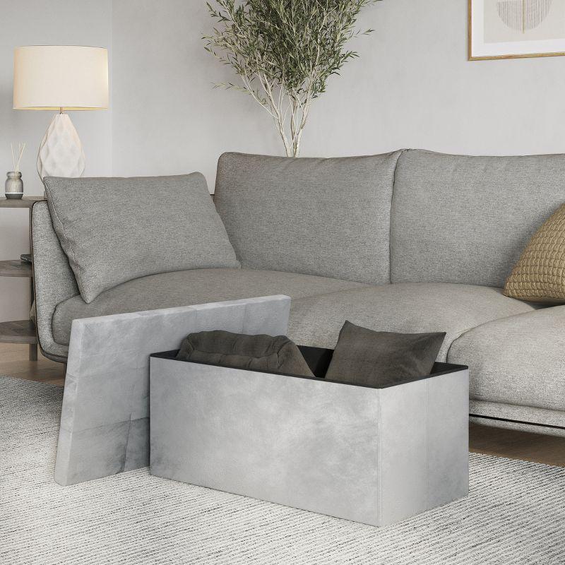 Gray Velvet Tufted Storage Ottoman Bench