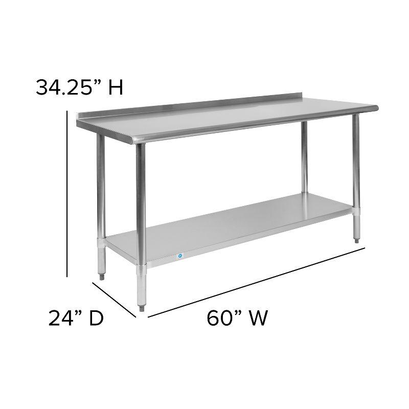 Woodford Stainless Steel 18 Gauge Work Table with 1.5" Backsplash and Shelf, NSF Certified