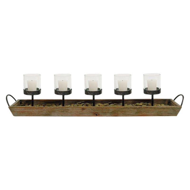 Wood and Metal Votive Holder - Storied Home: Elegant Tabletop Candle Centerpiece, Fits 5 Votives