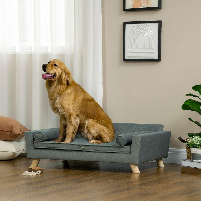 Gray Elevated Foam Dog Sofa Bed with Removable Pillows