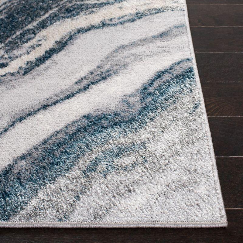 Grey and Blue Abstract Square Synthetic Area Rug