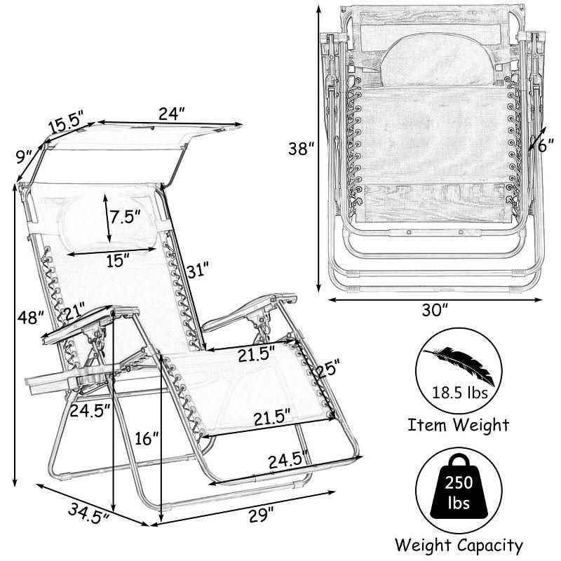 Costway Folding Recliner Zero Gravity Lounge Chair W/ Shade Canopy Cup Holder Brown