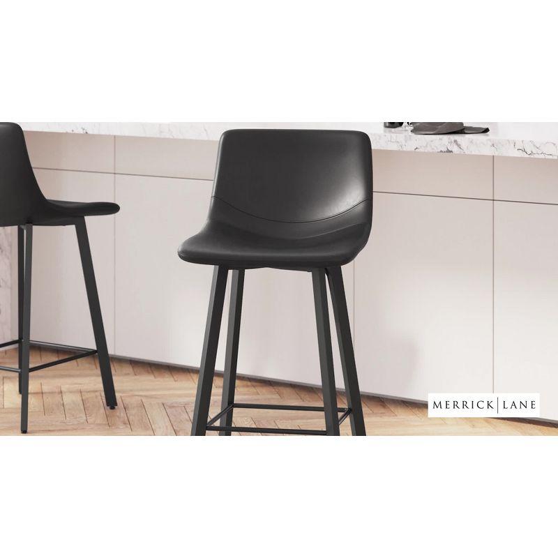 Emma and Oliver Set of Two 30" Modern Faux Leather Upholstered Low Back Barstools, Matte Black Metal Frames and Plastic Floor Glides in Black