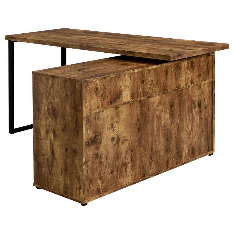 Transitional Antique Nutmeg Wood L-Shape Desk with USB Port