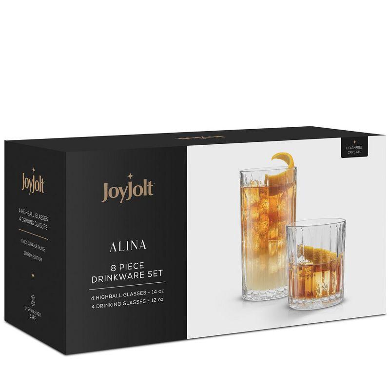 JoyJolt Alina Ribbed Highball and DOF Drinkware Glasses