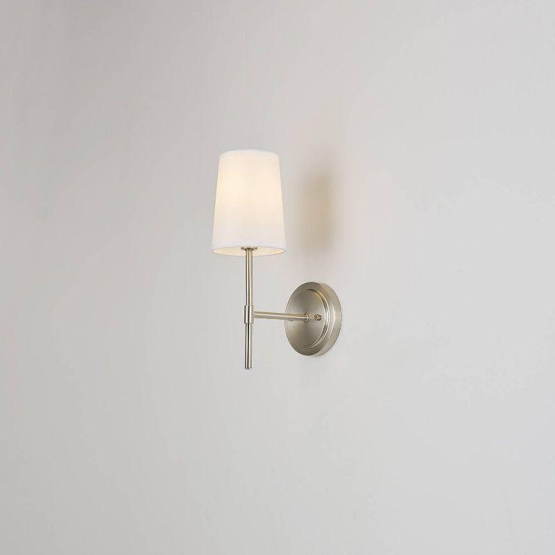 Clarissa Brushed Nickel Modern Glam Lantern Wall Sconce with White Shade