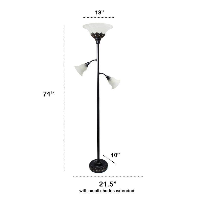 Torchiere Floor Lamp with 2 Reading Lights and Scalloped Glass Shades Bronze/White - Lalia Home: Adjustable, UL Listed, Metal Body
