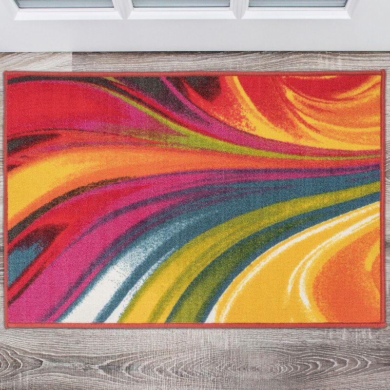 World Rug Gallery Modern Contemporary Waves Multicolored Non-slip (Non-skid) Area Rug - Multi 20" x 30"