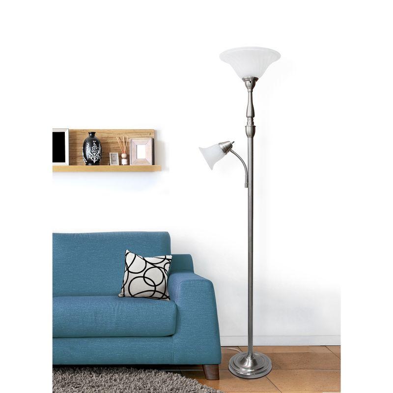 Elegant Brushed Nickel Mother-Daughter Floor Lamp with White Marble Glass