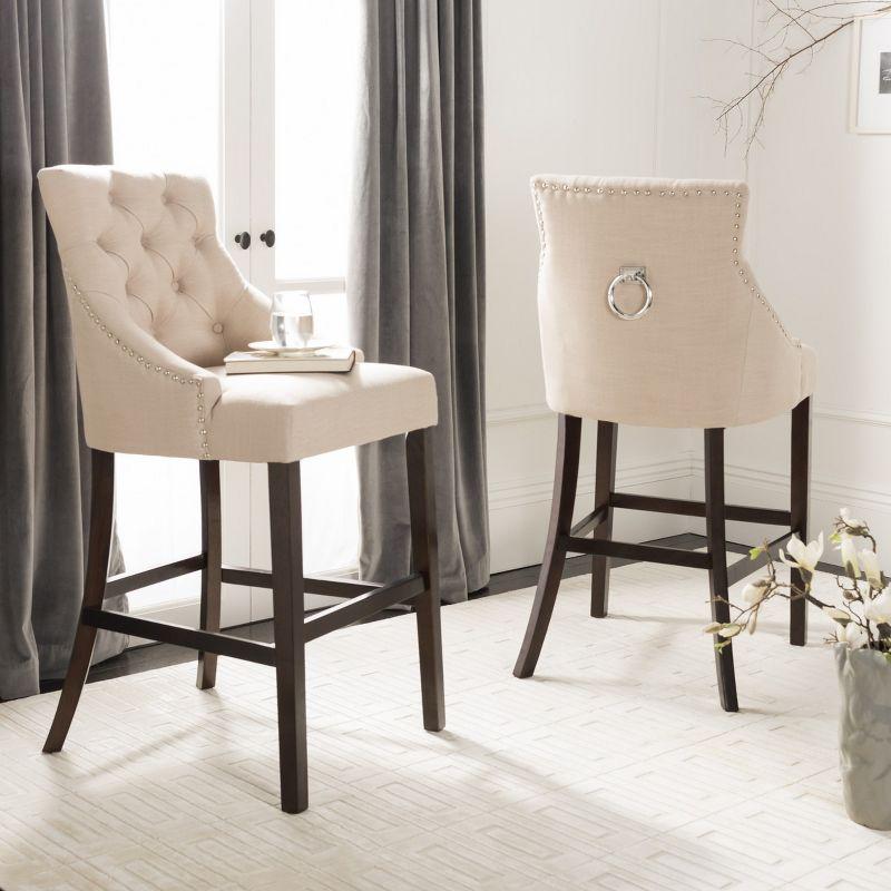 Eleni Tufted Wing Back Bar Stool (Set Of 2)  - Safavieh