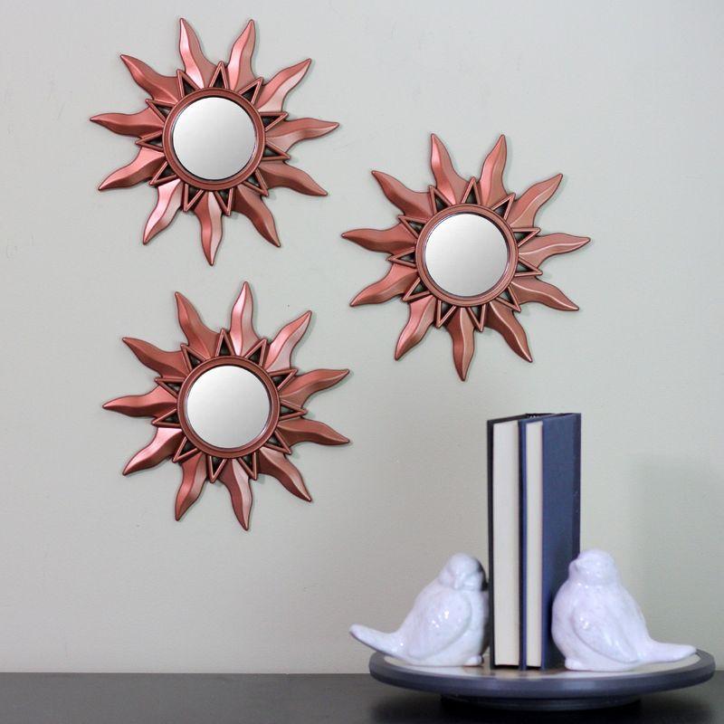 Northlight Set of 3 Mayan Sunburst Matte Copper Round Mini Mirrors 9.5"