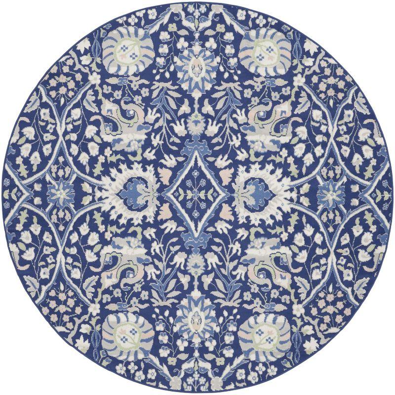 Navy Multicolor Floral Round 8' Synthetic Area Rug