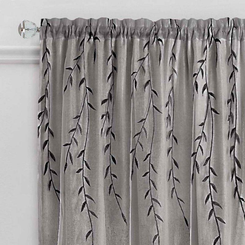 Kate Aurora Traditional Home 2 Pack Double Layered Embroidered Floral Sheer Curtains - 84 in. Long - Gray