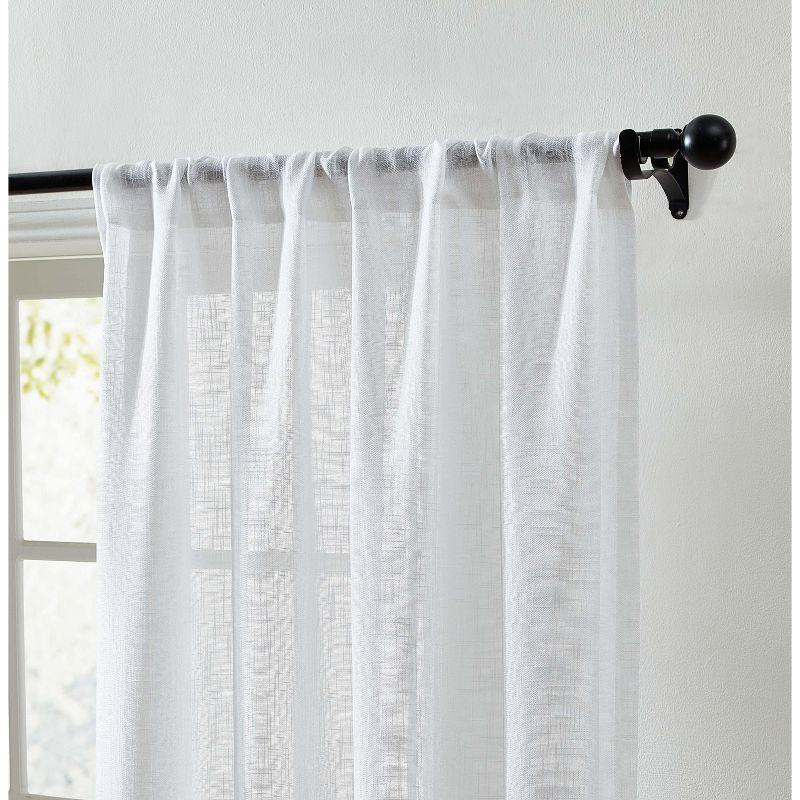 HLC.ME Linda Faux Linen Textured Semi Sheer Privacy Sun Light Filtering Window Rod Pocket Thick Curtains Panels, Set of 2 - White, 54 W x 72 L