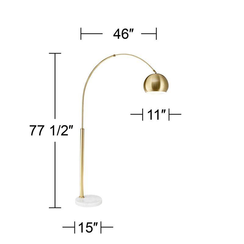 Possini Euro Design Basque Mid Century Modern Glam 77 1/2" Tall Standing Floor Lamp Large Arc Gold White Marble Living Room Bedroom House Reading