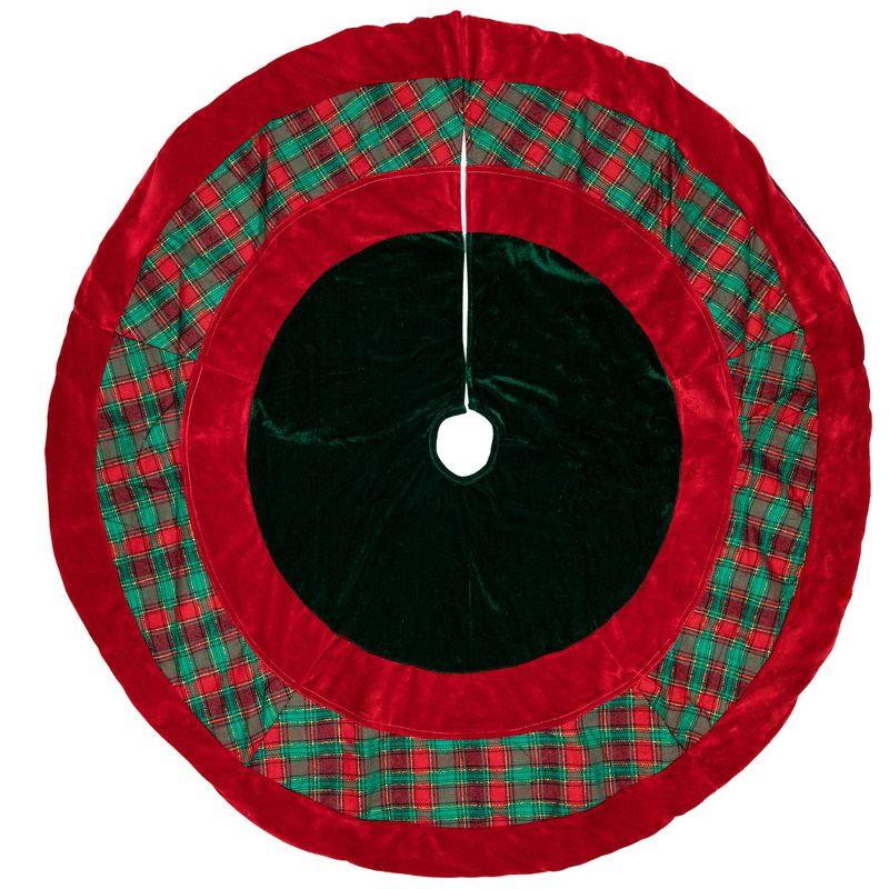 48" Red and Green Plaid Velveteen Christmas Tree Skirt