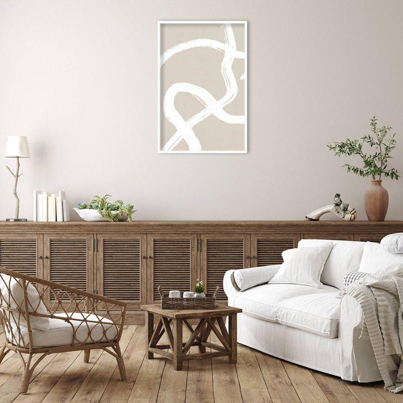 Large Beige and White Abstract Wood Framed Wall Art