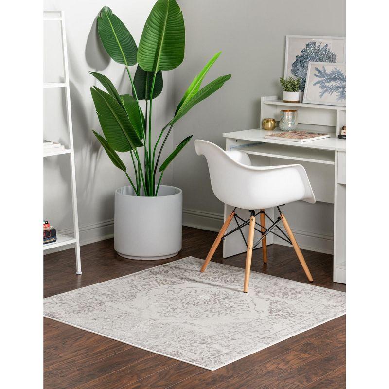Unique Loom Oxford Collection Area Rug - Bodleian (6'  Square Ivory/Gray)