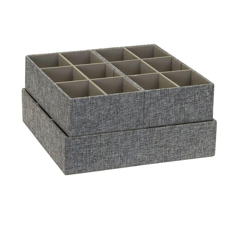 Household Essentials 3pc Drawer Organizer Set Graphite Linen: Stackable Decorative Boxes, Polyester, 12.6"x12.6" Rectangle