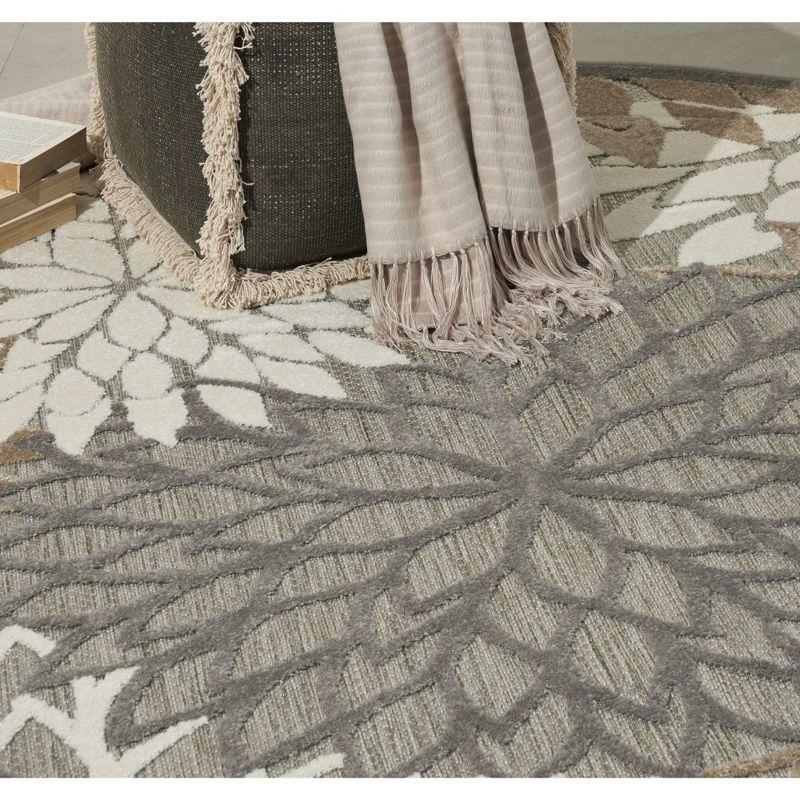 Nourison Aloha Floral Bloom Flatweave High-Low Indoor Outdoor Round Rug Natural 5'3" x 5'3"