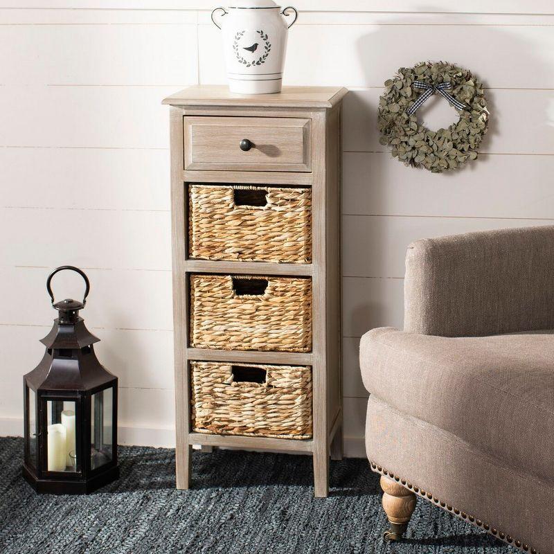 Transitional Michaela Rectangular Wooden Side Table with 4 Basket Drawers - Vintage White