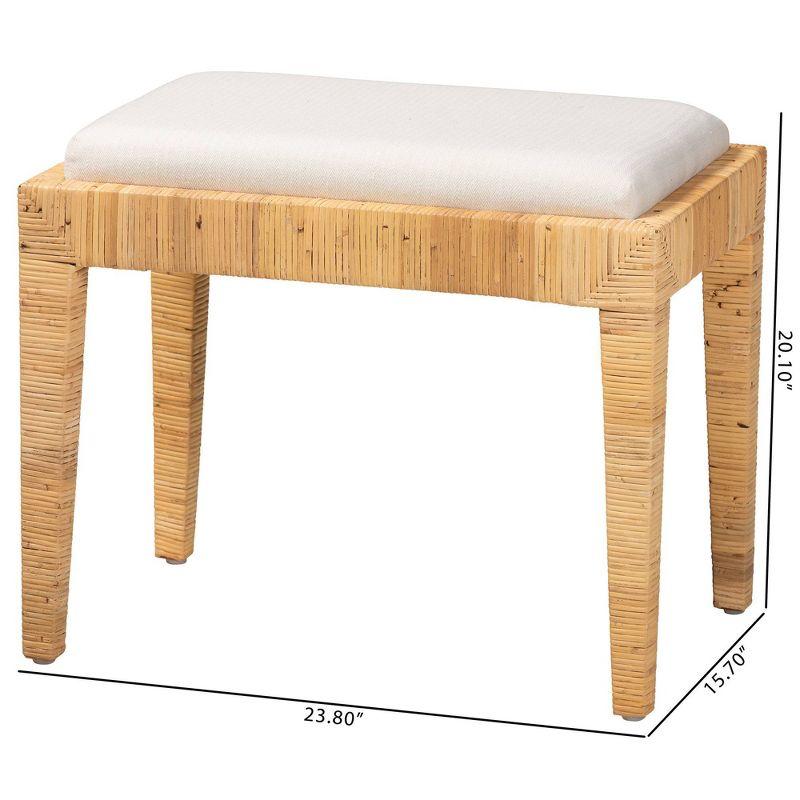 Sofia Rattan and Mahogany Wood Ottoman White/Natural Brown - Baxton Studio: Handmade, No Assembly Required