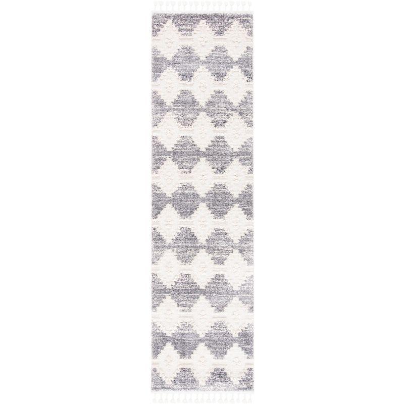 Ivory and Multi Wool Synthetic Hand-knotted Runner Rug, 2'2"x6'