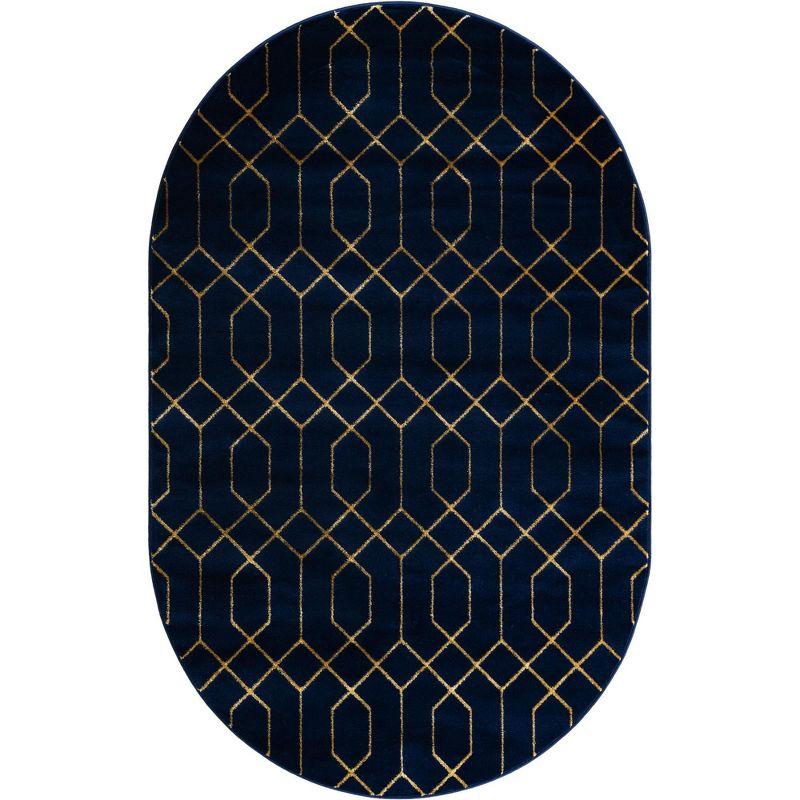Glam Navy Blue Gold Area Rug