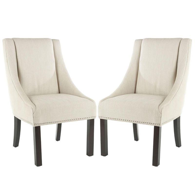 Morris Beige Linen Upholstered Dining Chairs with Birch Legs, Set of 2