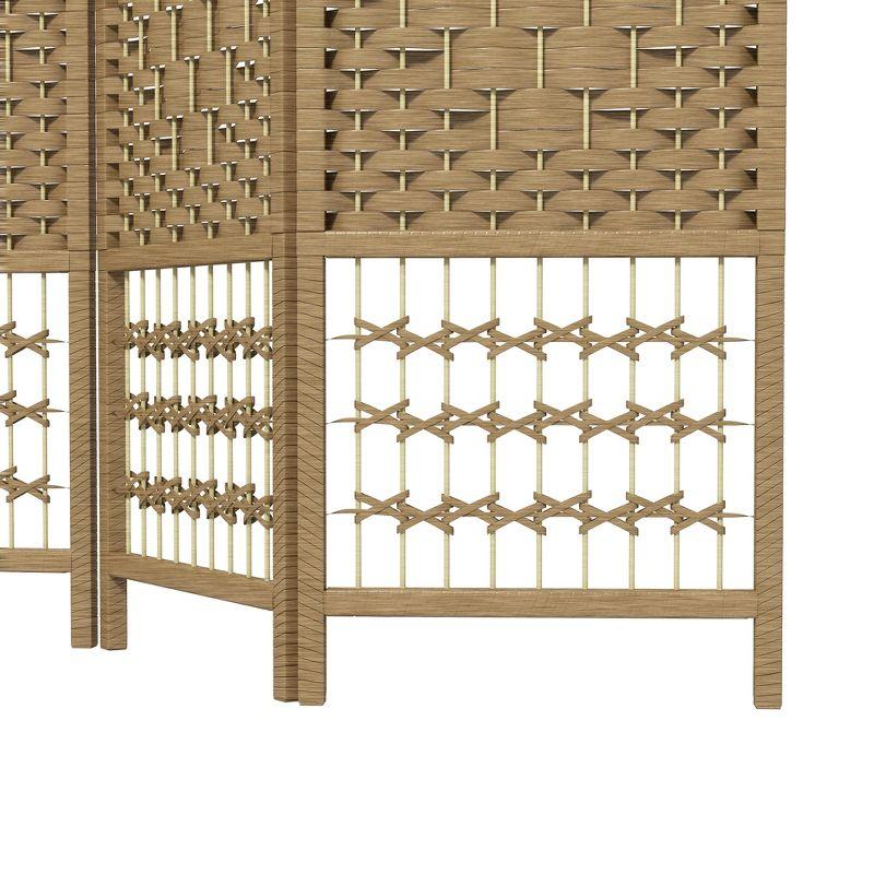 HOMCOM 4 Panel Room Divider, Folding Privacy Screen, 5.6' Room Separator, Wave Fiber Freestanding Partition Wall Divider, Natural