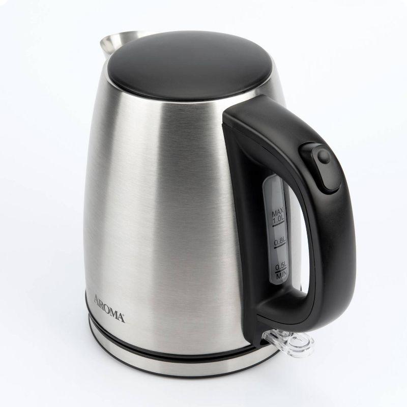 Aroma 1L Stainless Steel Electric Water Kettle with Black Handle